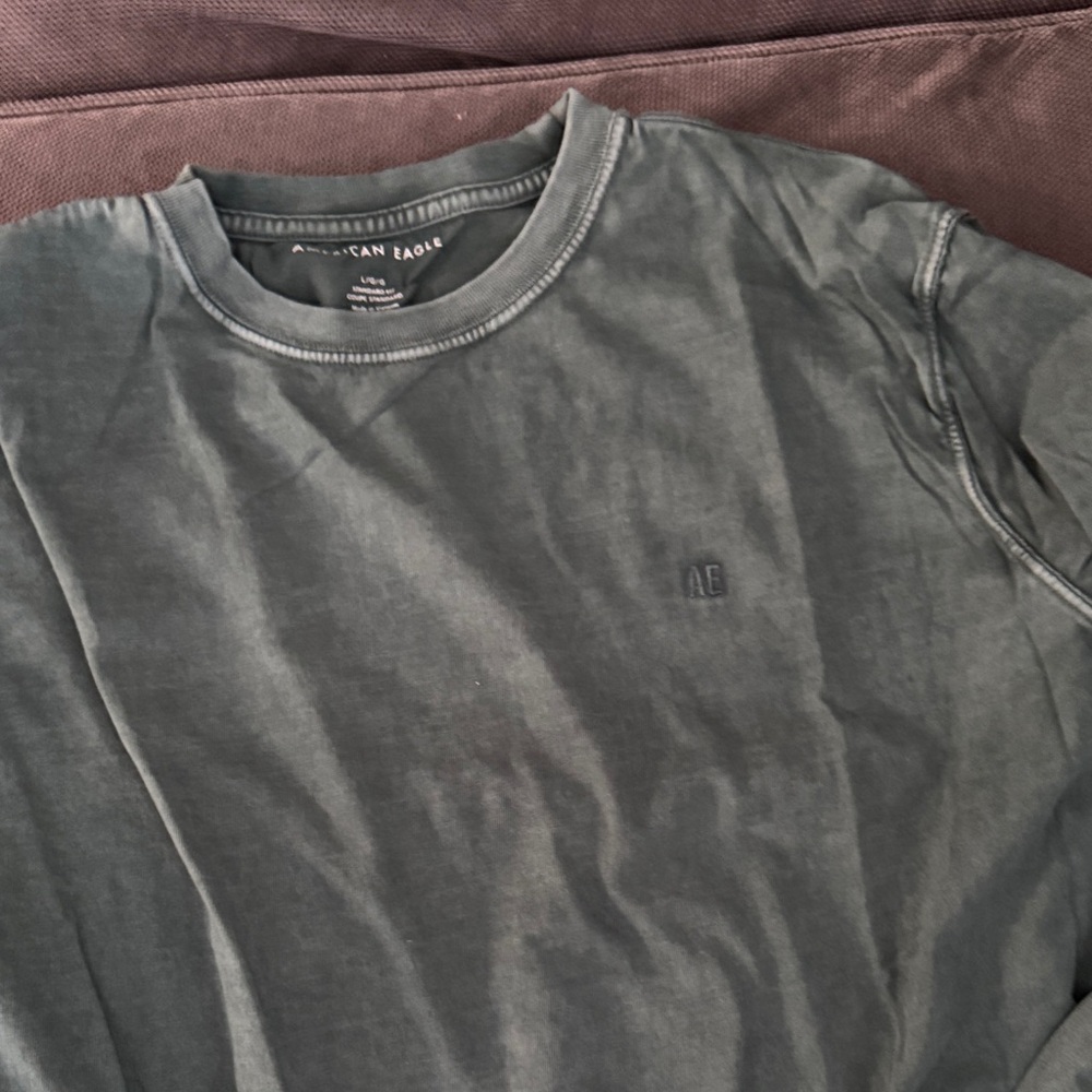 American Eagle Outfitters Men's Dark Green Washed Crewneck